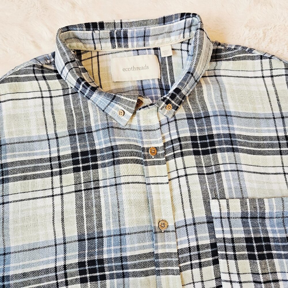 Ecothreads Men's Short-sleeved Plaid Shirt Casual Button Down Size XXL